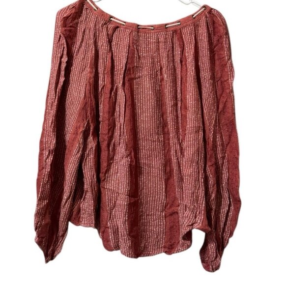 Free People‎ Women Size Large Blouse Bohemian Hippie Cottagecore Tie Top Long - Picture 2 of 11